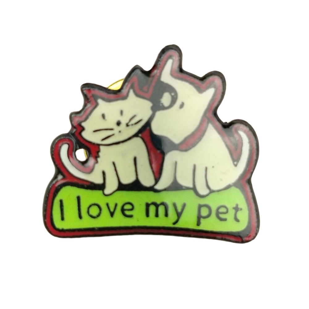 I Love My Pets Cat Dog Pin  Pinback Vintage